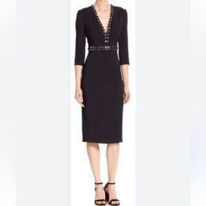 Michael Kors Collection Elegant Black V-Neck Dress with Silver Gromet Detail 12
